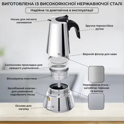 Гейзерная кофеварка Зручна кава Moka Induction 450мл Гейзерная кофеварка Зручна кава Moka Induction 450мл