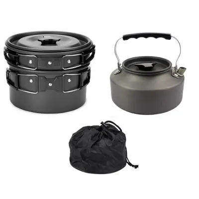 Набор посуды туристический Steel Set GL-C31 3 предмета (каструля, сковородка, чайник) (3_03314)