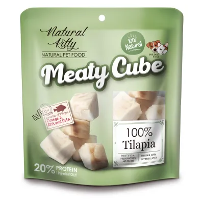 Ласощі для котів та собак Natural Kitty Meaty Cube 100% Tilapia в виде кубиков тилапії Pettric 60 г