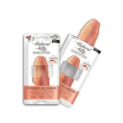 Ласощі для котів та собак Natural Kitty у вигляді шматочків морського ляща приготованих на пару Pettric 30г KNK21002