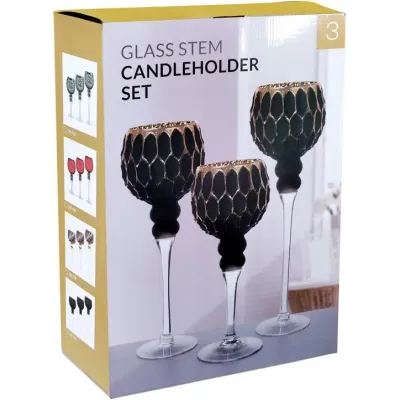 Декоративные стеклянные подсвечники Golden black 3 штуки DP96371 BonaDi