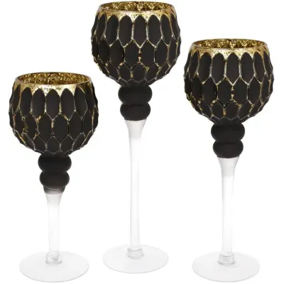 Декоративные стеклянные подсвечники Golden black 3 штуки DP96371 BonaDi