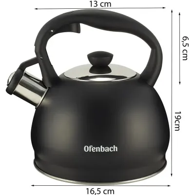 Чайник со свистком 2л черный матовый из нержавеющей стали DP97184 Ofenbach