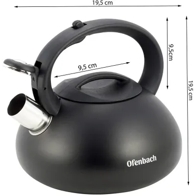 Чайник 2.5л черный матовый из нержавеющей стали со свистком DP97186 Ofenbach