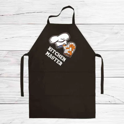 Фартук кухонный с принтом Кавун Kitchen master Мастер кухни Шапка повара, прихватка 68 см Черный