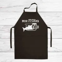 Фартух кухонний з принтом Кавун Моя Fishка Моя фішка Риба на обробній дошці 68 см Чорний