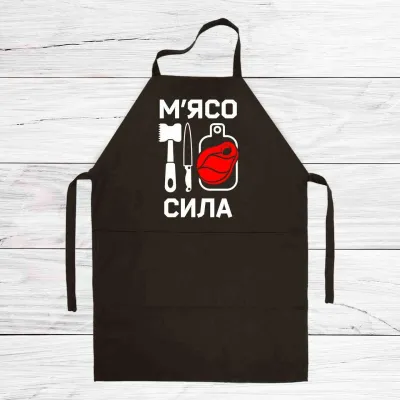 Фартук кухонный с принтом Кавун Мясо сила Молоток, нож, разделочная доска с мясом 68 см Черный