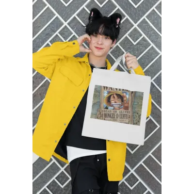Эко-сумка шоппер с аниме принтом One Piece Ван-Пис Розыскная листовка Monkey Luffy Монки Луффи Кавун Бежевый