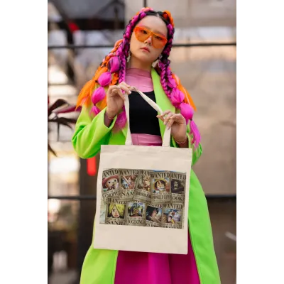 Еко-сумка шоппер з аніме принтом One Piece Ван-Піс Розшукова листівка Franky Френкі Usopp Усопп Luffy Луффи Кавун Бежевий