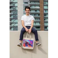 Эко-сумка шоппер с аниме принтом Человек-паук Паутина Вселенных Spider-Man Across the Spider-Verse Кавун Бежевый