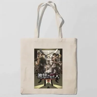 Эко-сумка шоппер с принтом Attack on Titan - Вторжение титанов 3 Кавун Бежевый