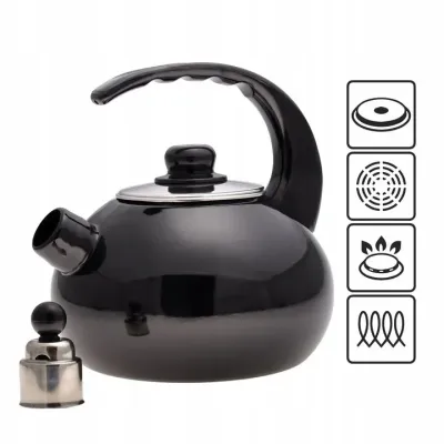 Чайник эмалированный со свистком Kamille KM-1039A 2.5 л Черный