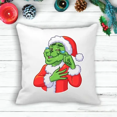 Подушка з новорічним принтом Грінч The Grinch У сльозах Білий Кавун П003593