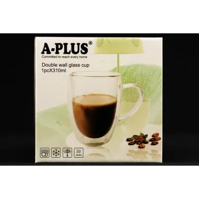 Стеклянный стакан для чая и кофе с двойными стенками и двойным дном A-PLUS 7005 Capuchino 310 мл Стеклянный стакан для чая и кофе с двойными стенками и двойным дном A-PLUS 7005 Capuchino 310 мл