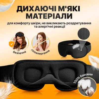 Маска для cну з дихаючого матеріалу та беруші в комплекті No Brand Чорний (AFT-Black)