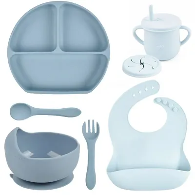 Набір дитячого посуду 2Life Y21+5 із 7 предметів на присосці Синій+Блакитний (v-11504)