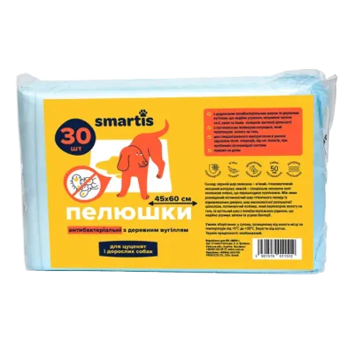 Пеленки Smartis 45*60 см 30 шт для собак и щенков антибактериальные с древесным углем Пеленки Smartis 45*60 см 30 шт для собак и щенков антибактериальные с древесным углем