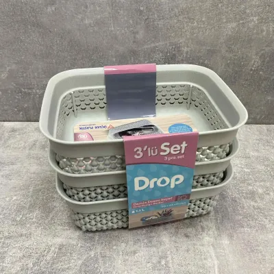 Набор корзинок серого цвета 185*135*65 мм Ucsan Plastik M-3969