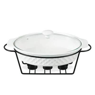 Марміт керамічний овальний з чорною підставкою 32,5 см Maestro MR-11359-74 Марміт керамічний овальний з чорною підставкою 32,5 см Maestro MR-11359-74