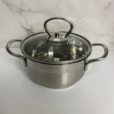 Кастрюля из нержавеющей стали с стеклянной крышкой 14 см 0.9 л Maestro MR-3508-14