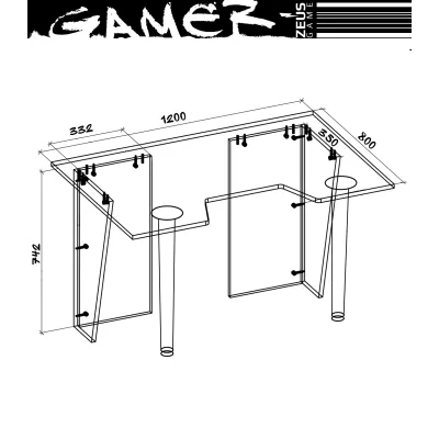 Геймерський стіл ZEUS-Game GAMER-4 чорний-синій Геймерський стіл ZEUS-Game GAMER-4 чорний-синій