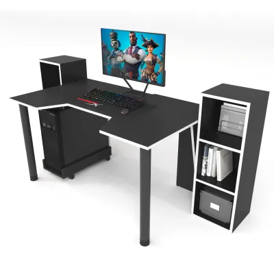 Геймерский стол ZEUS-Game™ GAMER-5 чёрный-белый