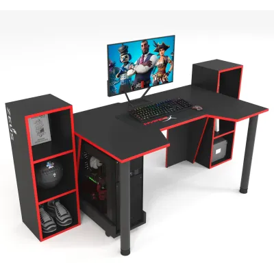 Геймерський стіл ZEUS-Game™ GAMER-5 чорний-червоний