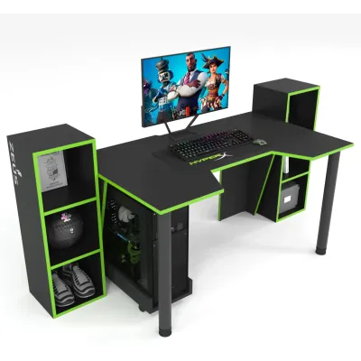 Геймерський стіл ZEUS-Game™ GAMER-5 чорний-лайм