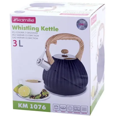 Чайник из нержавеющей стали со свистком 3 л черный Kamille