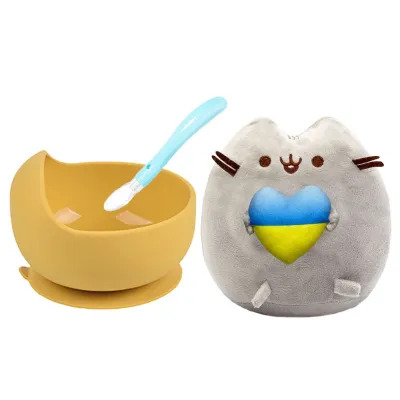 Набір S&T м'яка іграшка Pusheen cat/тарілка Y28/ложка (v-10551)