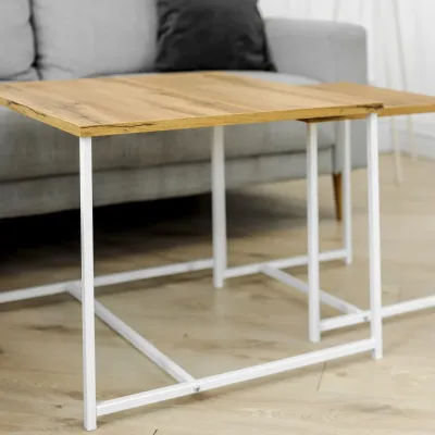 Журнальний стіл Adore Décor Квадро M Квадратний 60х60х47 см Білий/Дуб Журнальний стіл Adore Décor Квадро M Квадратний 60х60х47 см Білий/Дуб
