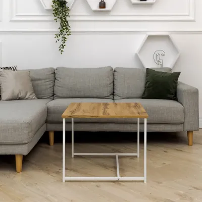 Журнальний стіл Adore Décor Квадро M Квадратний 60х60х47 см Білий/Дуб