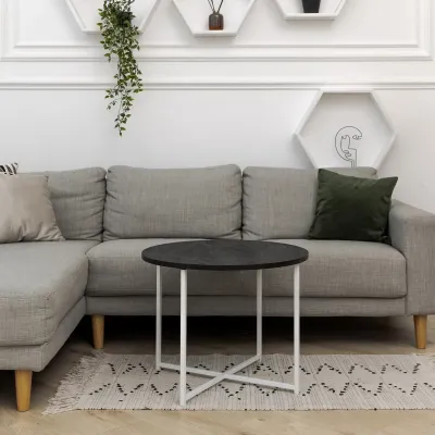 Журнальный стол Adore Décor Модерн M Круглый 60х60х47 Белый/Угольный камень