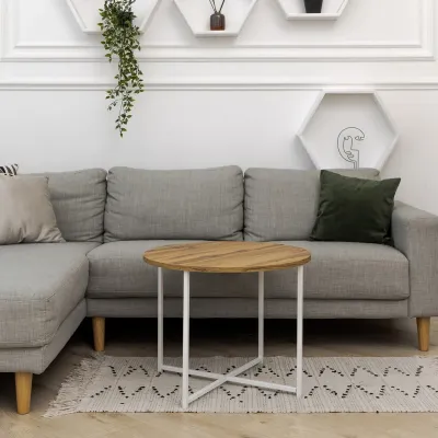 Журнальный стол Adore Décor Модерн M Круглый 60х60х47 Белый/Дуб