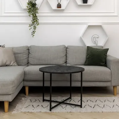 Журнальний стіл Adore Décor Модерн M Круглий 60х60х47 Чорний/Вугільний камінь