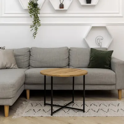 Журнальний стіл Adore Décor Модерн M Круглий 60х60х47 Чорний/Дуб