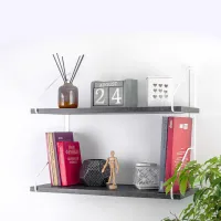 Настенная полка для книг и декора Adore Décor Двойная 22х60х48 см Белый/Угольный камень