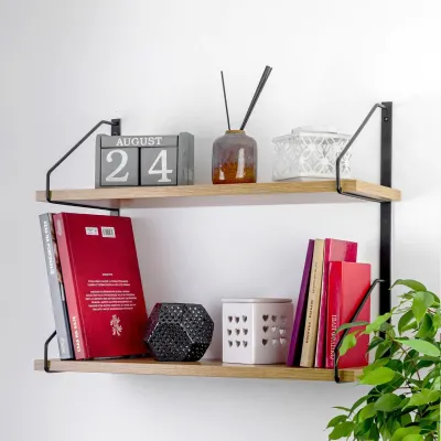 Настінна полиця для книг та декору Adore Décor Подвійна 22х60х48 см Чорний/Дуб