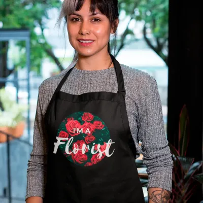 Фартух чорний кухонний з принтом для флориста I'm A Florist Я - флорист Троянди ФА000736 Кавун 68 см