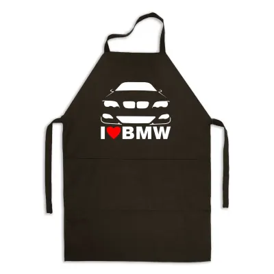 Фартух чорний кухонний з принтом автомобілісту I love BMW Я люблю БМВ ФА000762 Кавун 68 см