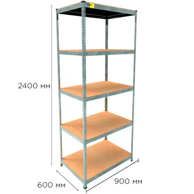 Металевий стелаж Emby Light Series 5 полиць ДСП до 100 кг 2400х900x600 мм Оцинкований
