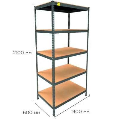 Металевий стелаж Emby Light Series 2100х900x600 мм 5 полиць ДСП до 100 кг Чорний