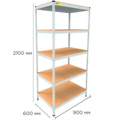Металевий стелаж Emby Light Series 2100х900x600 мм 5 полиць ДСП до 100 кг Білий
