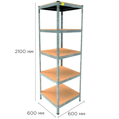 Металевий стелаж Emby Light Series 2100х600x600 мм 5 полиць ДСП до 100 кг Оцинкований