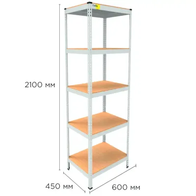 Металевий стелаж Emby Light Series 2100х600x450 мм 5 полиць ДСП до 100 кг Білий