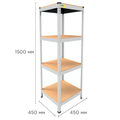 Металевий стелаж Emby Light Series 1500х450x450 мм 4 полиці ДСП до 100 кг Білий