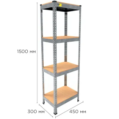 Металевий стелаж Emby Light Series 1500х450x300 мм 4 полиці ДСП до 100 кг Оцинкований