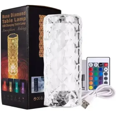Настільна світлодіодна кристалічна лампа RIAS Rose Diamond RGB з пультом (3_04418)