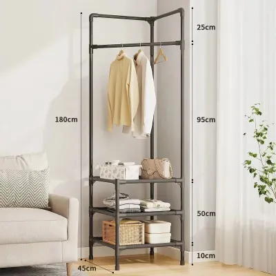 Кутова вішалка для одягу RIAS Corner Coat Rack 180х45х45см Black (3_04420)