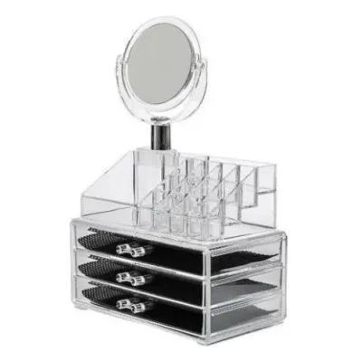 Настольный акриловый органайзер для косметики OPT-TOP Cosmetic Storage Box на 3 двери с зеркалом (1756375357)